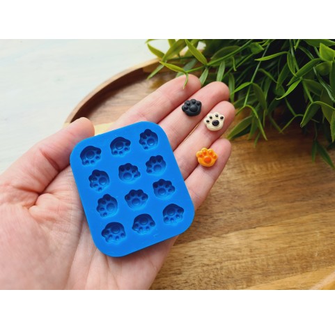 Silicone mold, Dog or cat paw, style 6, 12 elements, ~ 0.9*1.1 cm, H:0.4 cm