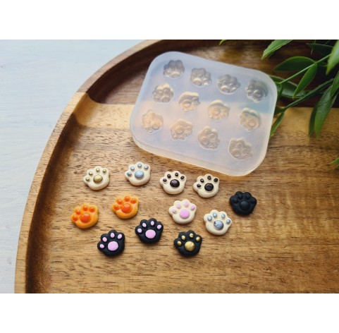 Silicone mold, Dog or cat paw, style 6, 12 elements, ~ 0.9*1.1 cm, H:0.4 cm