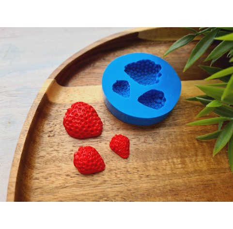 Silicone mold, Strawberry, style 11, half, 3 elements, ~ 1.8-2.5*1.1-2.2 cm, H:0.5-1 cm