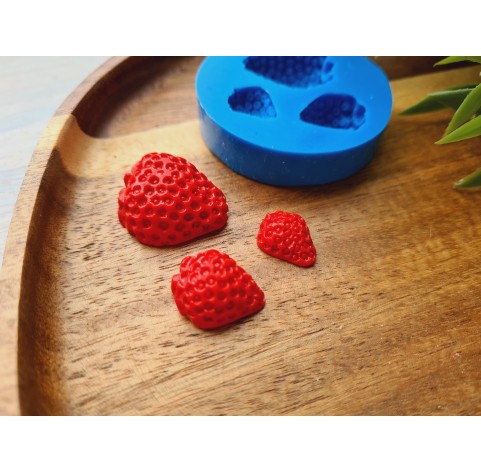 Silicone mold, Strawberry, style 11, half, 3 elements, ~ 1.8-2.5*1.1-2.2 cm, H:0.5-1 cm