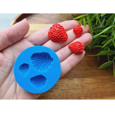 Silicone mold, Strawberry, style 11, half, 3 elements, ~ 1.8-2.5*1.1-2.2 cm, H:0.5-1 cm