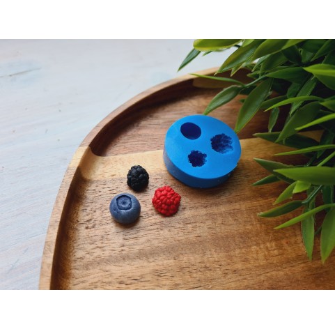 Silicone mold, Berries mix, style 1, raspberry, blackberry, blueberry, 3 elements, ~ Ø 1-1.2 cm, H:0.8 cm