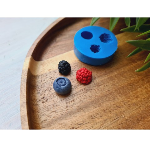 Silicone mold, Berries mix, style 1, raspberry, blackberry, blueberry, 3 elements, ~ Ø 1-1.2 cm, H:0.8 cm