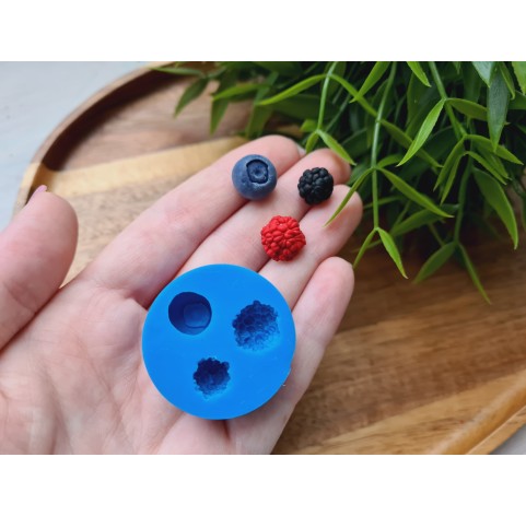 Silicone mold, Berries mix, style 1, raspberry, blackberry, blueberry, 3 elements, ~ Ø 1-1.2 cm, H:0.8 cm