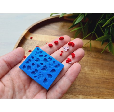 Silicone mold, Strawberry, 1:12 scale, style 19, , 24 elements, ~ 0.2-0.7 cm, H:0.1-0.3 cm