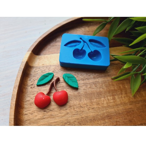 Silicone mold, Cherry, style 4, with leaves, ~ Ø 2.7*2.8 cm, 0.9*1.9 cm, H:0.2-0.8 cm