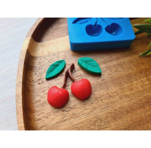 Silicone mold, Cherry, style 4, with leaves, ~ Ø 2.7*2.8 cm, 0.9*1.9 cm, H:0.2-0.8 cm