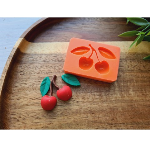 Silicone mold, Cherry, style 4, with leaves, ~ Ø 2.7*2.8 cm, 0.9*1.9 cm, H:0.2-0.8 cm