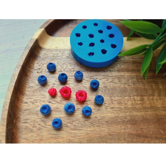 Silicone mold, Berries mix, style 2, raspberry, blueberry, mini, 13 elements, ~ Ø 0.5-0.7 cm, H:0.5-0.8 cm