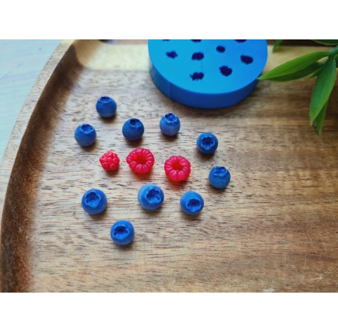 Silicone mold, Berries mix, style 2, raspberry, blueberry, mini, 13 elements, ~ Ø 0.5-0.7 cm, H:0.5-0.8 cm