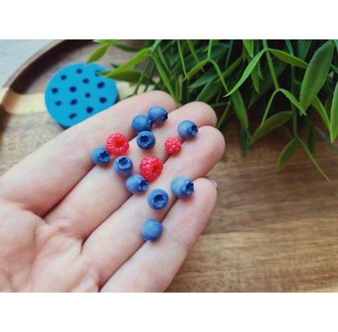 Silicone mold, Berries mix, style 2, raspberry, blueberry, mini, 13 elements, ~ Ø 0.5-0.7 cm, H:0.5-0.8 cm