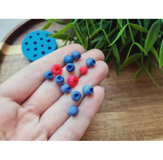 Silicone mold, Berries mix, style 2, raspberry, blueberry, mini, 13 elements, ~ Ø 0.5-0.7 cm, H:0.5-0.8 cm