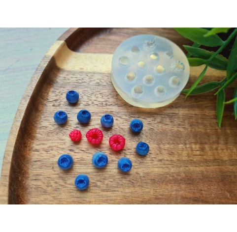 Silicone mold, Berries mix, style 2, raspberry, blueberry, mini, 13 elements, ~ Ø 0.5-0.7 cm, H:0.5-0.8 cm