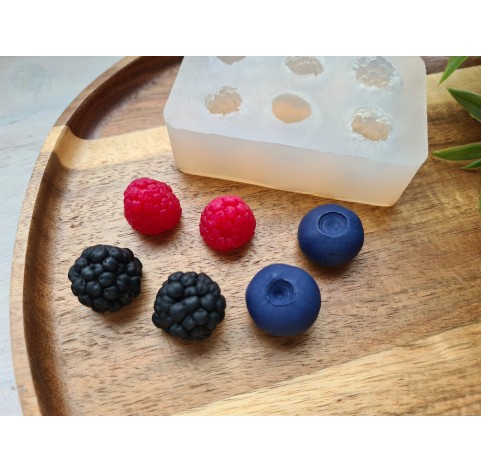 Silicone mold, Berries mix, style 3, raspberry, blackberry, blueberry, 6 elements, ~ Ø 1.7-2.1 cm, H:1.2-1.8 cm