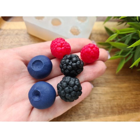 Silicone mold, Berries mix, style 3, raspberry, blackberry, blueberry, 6 elements, ~ Ø 1.7-2.1 cm, H:1.2-1.8 cm