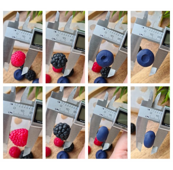 Silicone mold, Berries mix, style 3, raspberry, blackberry, blueberry, 6 elements, ~ Ø 1.7-2.1 cm, H:1.2-1.8 cm