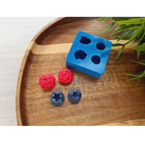 Silicone mold, Berries mix, style 4, raspberry, blueberry, 4 elements, ~ Ø 1.4-1.9 cm, H:0.9-1.1 cm