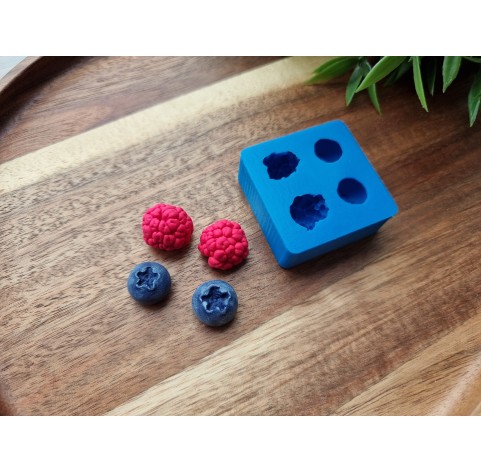 Silicone mold, Berries mix, style 4, raspberry, blueberry, 4 elements, ~ Ø 1.4-1.9 cm, H:0.9-1.1 cm