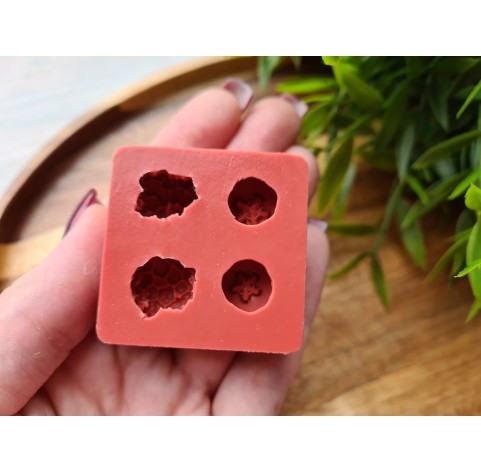 Silicone mold, Berries mix, style 4, raspberry, blueberry, 4 elements, ~ Ø 1.4-1.9 cm, H:0.9-1.1 cm