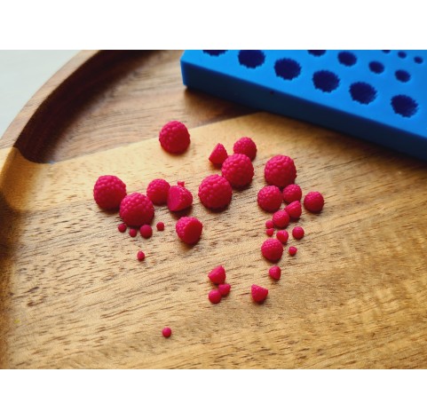 Silicone mold, Raspberry, 1:6-1:12 scale,  style 24, 35 elements, ~ Ø 0.1-0.6 cm, H:0.1-0.6 cm