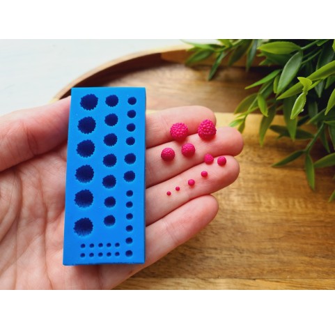 Silicone mold, Raspberry, 1:6-1:12 scale,  style 24, 35 elements, ~ Ø 0.1-0.6 cm, H:0.1-0.6 cm