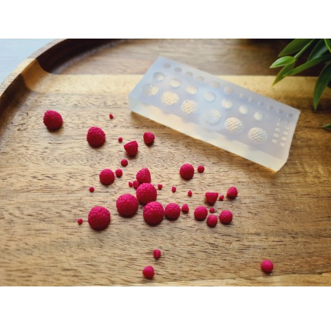 Silicone mold, Raspberry, 1:6-1:12 scale,  style 24, 35 elements, ~ Ø 0.1-0.6 cm, H:0.1-0.6 cm