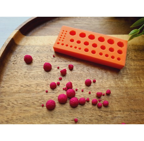 Silicone mold, Raspberry, 1:6-1:12 scale,  style 24, 35 elements, ~ Ø 0.1-0.6 cm, H:0.1-0.6 cm