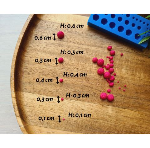 Silicone mold, Raspberry, 1:6-1:12 scale,  style 24, 35 elements, ~ Ø 0.1-0.6 cm, H:0.1-0.6 cm