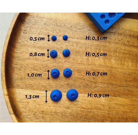 Silicone mold, Blueberry, style 11, 17 elements, ~ Ø 0.3-1.3 cm, H:0.3-0.9 cm