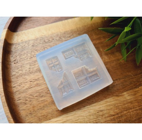 Silicone mold, Chocolate set, style 7, 4 elements, ~ 1.6-2.7*1.2-1.9 cm, H:0.4-0.5 cm