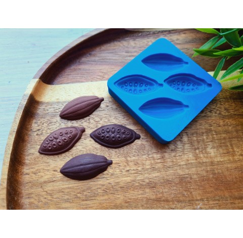 Silicone mold, Chocolate, style 59, cocoa beans, 4 elements, ~ 1.5*3.1 cm, H:0.6 cm