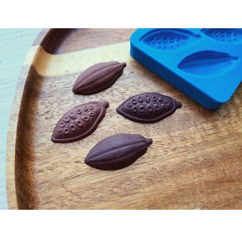 Silicone mold, Chocolate, style 59, cocoa beans, 4 elements, ~ 1.5*3.1 cm, H:0.6 cm