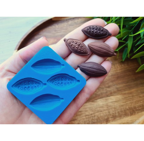 Silicone mold, Chocolate, style 59, cocoa beans, 4 elements, ~ 1.5*3.1 cm, H:0.6 cm