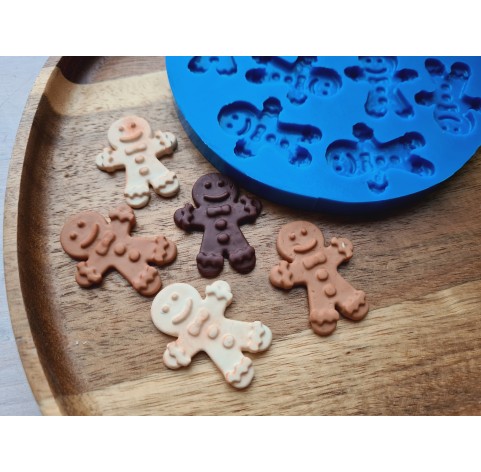 Silicone mold, Gingerbread man, style 1, boy, 10 elements, ~ 3*2.6 cm, H:0.4 cm