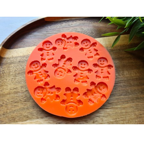 Silicone mold, Gingerbread man, style 2, girl, 10 elements, ~ 3*2.6 cm, H:0.4 cm