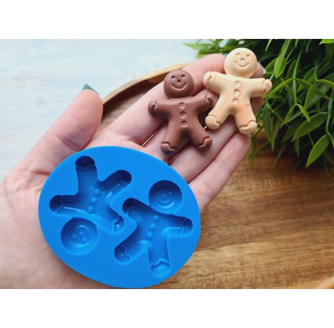 Silicone mold, Gingerbread man, style 4, 2 elements, ~ 3.5*4.2 cm, H:0.7 cm