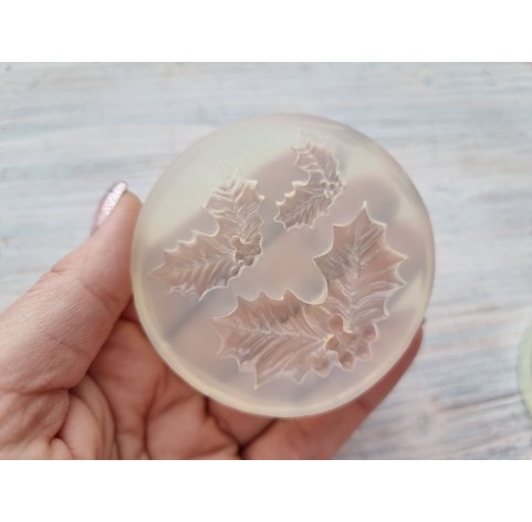 Silicone mold, Mistletoe leaves, 3 elements, ~ 2-4.8 cm, H:0.5-0.8 cm