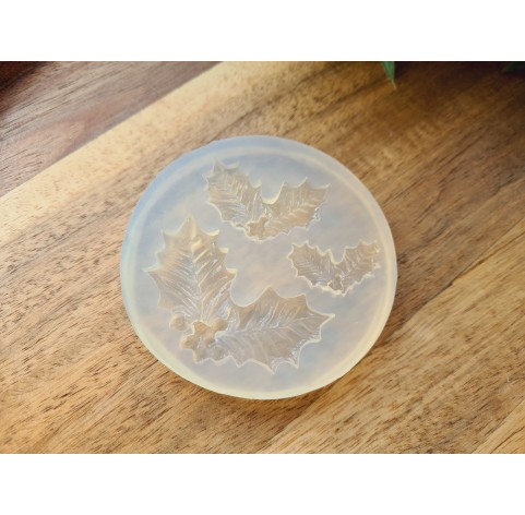 Silicone mold, Mistletoe leaves, 3 elements, ~ 2-4.8 cm, H:0.5-0.8 cm