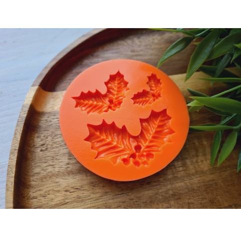 Silicone mold, Mistletoe leaves, 3 elements, ~ 2-4.8 cm, H:0.5-0.8 cm