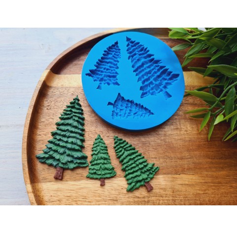 Silicone mold, Christmas tree, style 2, 3 elements, ~ 2.5-7.5 cm, H:0.4-0.6 cm