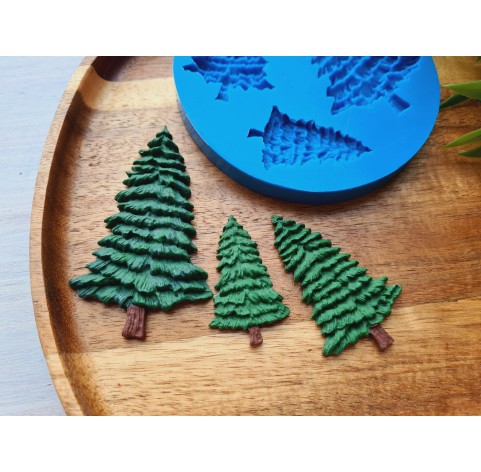 Silicone mold, Christmas tree, style 2, 3 elements, ~ 2.5-7.5 cm, H:0.4-0.6 cm