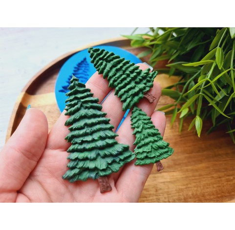 Silicone mold, Christmas tree, style 2, 3 elements, ~ 2.5-7.5 cm, H:0.4-0.6 cm