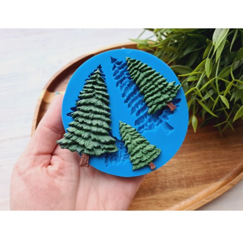 Silicone mold, Christmas tree, style 2, 3 elements, ~ 2.5-7.5 cm, H:0.4-0.6 cm