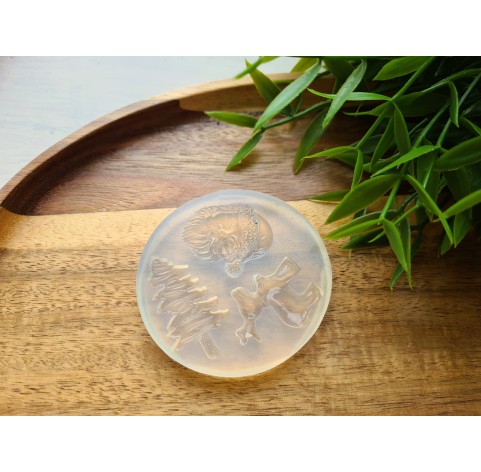 Silicone mold, Christmas set, style 1, 3 elements, ~ 2.3-3.6 cm, H:0.4-0.6 cm (spruce, deer, Santa Claus)