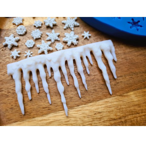 Silicone mold, Icicle and snowflakes, 19 elements, ~ 5.3*9.2 cm, 0.6-1.6 cm, H:0.2-0.7 cm