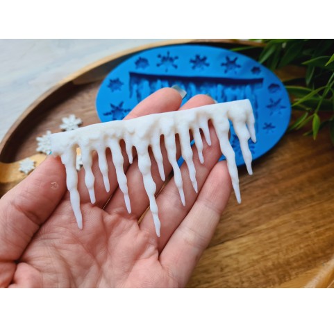 Silicone mold, Icicle and snowflakes, 19 elements, ~ 5.3*9.2 cm, 0.6-1.6 cm, H:0.2-0.7 cm