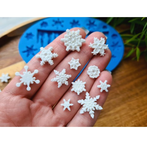 Silicone mold, Icicle and snowflakes, 19 elements, ~ 5.3*9.2 cm, 0.6-1.6 cm, H:0.2-0.7 cm