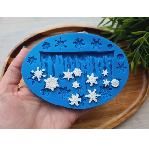 Silicone mold, Icicle and snowflakes, 19 elements, ~ 5.3*9.2 cm, 0.6-1.6 cm, H:0.2-0.7 cm