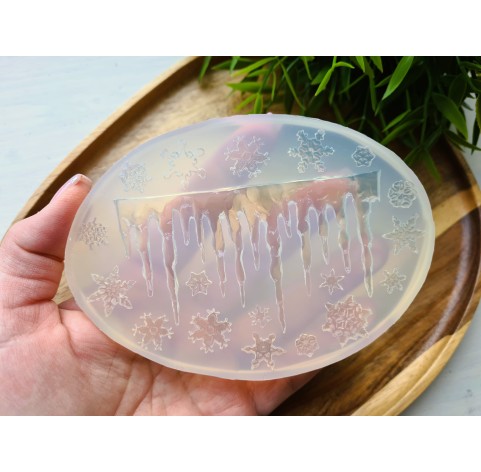 Silicone mold, Icicle and snowflakes, 19 elements, ~ 5.3*9.2 cm, 0.6-1.6 cm, H:0.2-0.7 cm