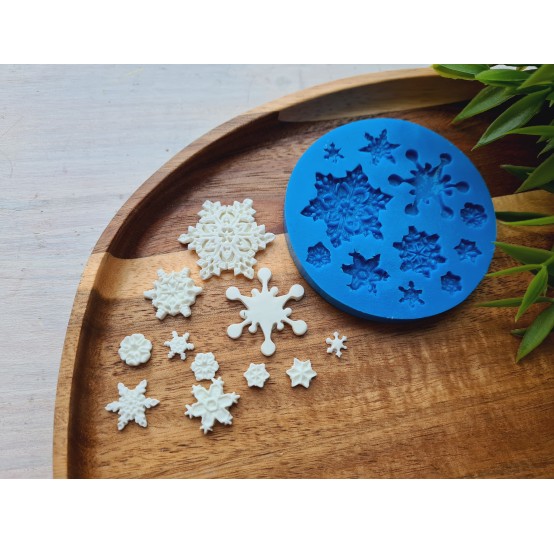 Silicone mold, Snowflake, style 5, 11 elements, ~ Ø 0.7-2.7 cm, H:0.1-0.4 cm